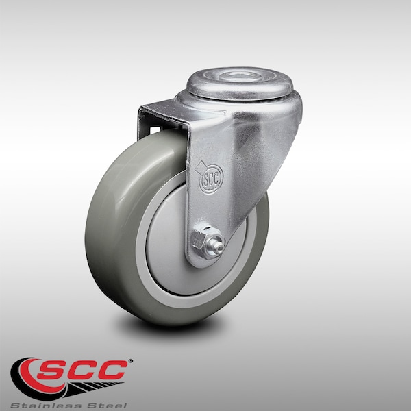 4 Inch SS Gray Polyurethane Wheel Swivel Bolt Hole Caster